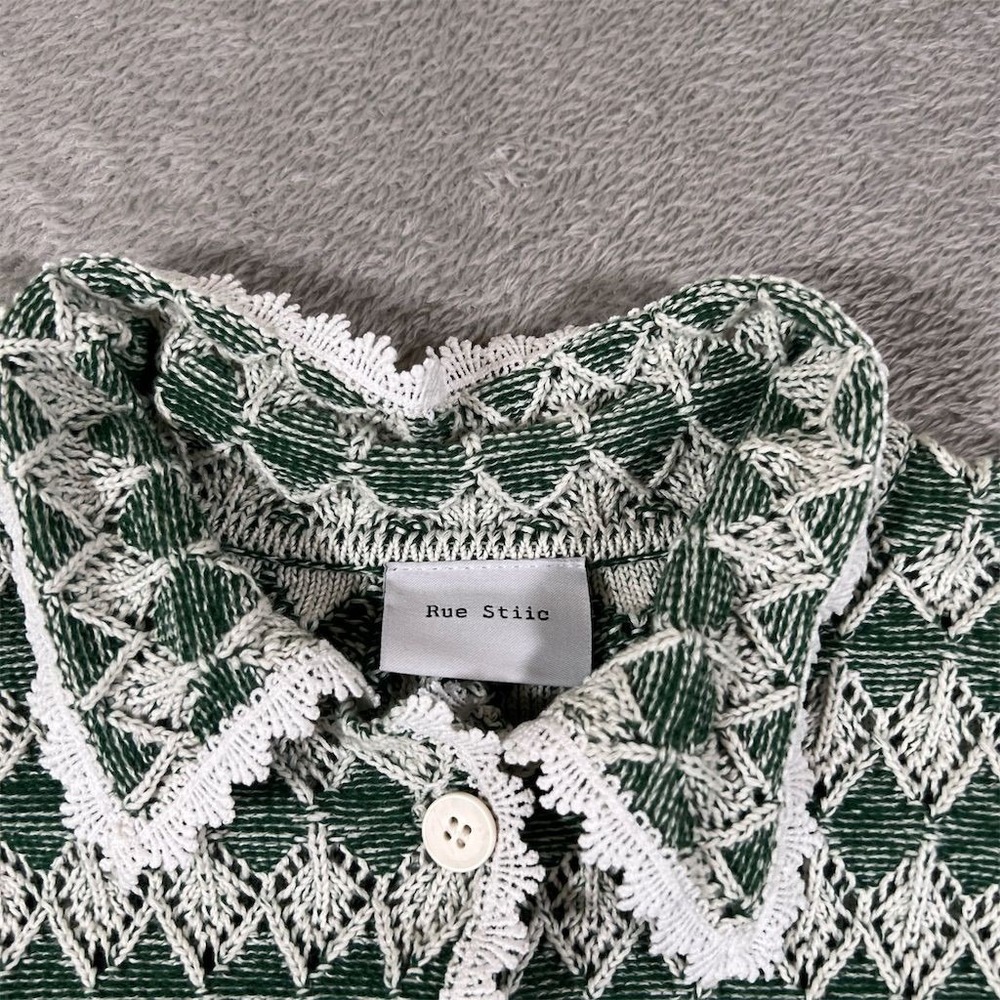Rue Stiic Cardigan‎ Sweater Womens Medium Green Knit Crochet Mid Century - Picture 2 of 8